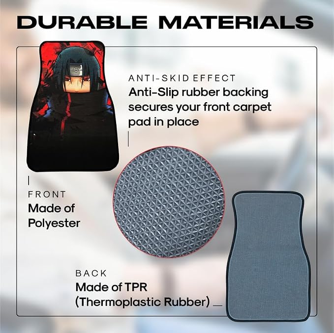 Anime Car Carpet Mat Set of 2 Front, Black Itchii Design Automotive Accessories Interior All Weather Floor Mats Decor with Non Slip Black Anti Skid Backing