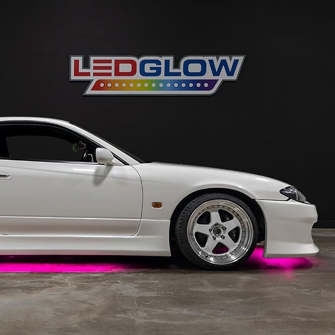 LEDGlow 4pc Pink Slimline LED Car Flexible Underglow Lighting Kit | Neon Accent Lights Include Flex Underbody Tubes, Solid Color Illumination, 4 Modes, Control Box & Remote