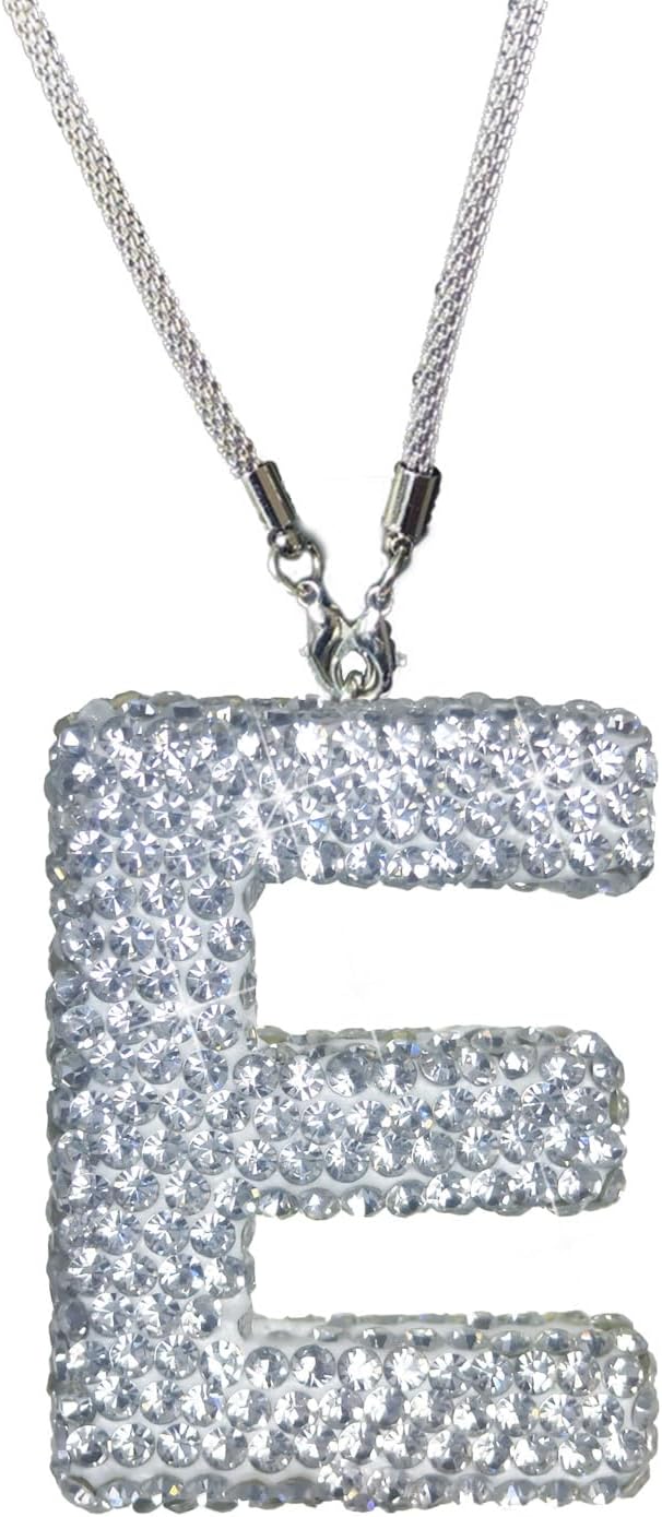 Bling Car Accessories for Women Letter Charm, Rear View Mirror Ornament Cute Hanging Crystal Pendant Girl Car Decorations, Lucky Diamond Rhinestone Girly Charm Interior (White E)