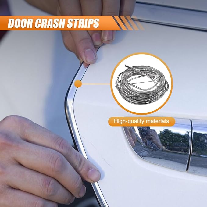 Car Door Edge Guards 32.8ft, Universal U-Shaped PVC Trim Strip Chrome Tape Self-Adhesive, Scratch Resistant Automotive Door Edge Molding Protection for Cars Truck SUV Weatherproof(Silver-10M)