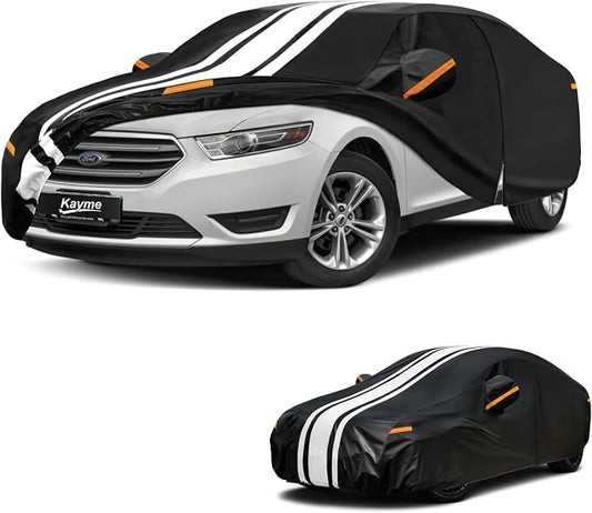 Kayme Heavy Duty Car Cover Custom Fit for Ford Taurus (1996-2020) Waterproof All Weather for Automobiles, Gift with Tape/Towel, Outdoor Full Exterior Cover Rain Snow Sun UV Protection.