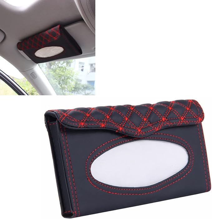Denpetec Car Tissue Holder, Tissue Box Holder for Car, Universal Paper Towel Napkin Holders Box Tissues Case Cover for Cars Sun Visor, Vehicle PU Napkin Case