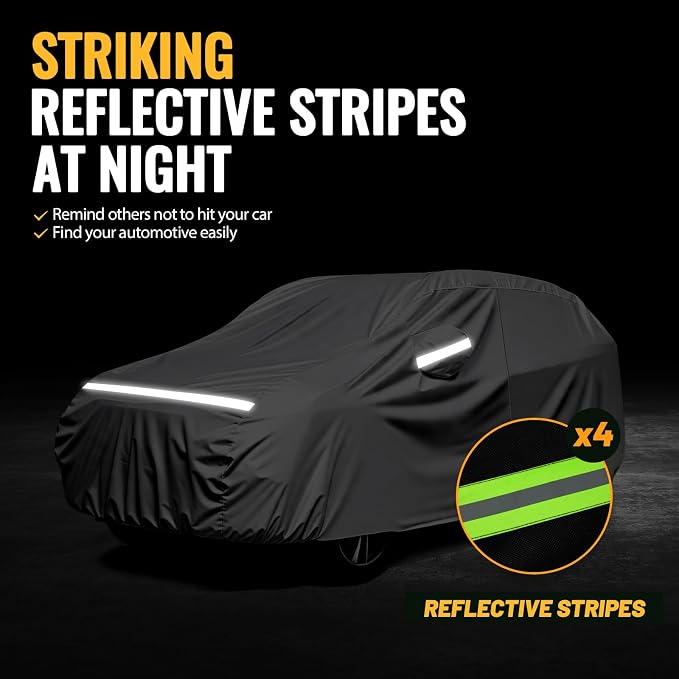 Favoto Car Cover Waterproof All Weather Windproof for SUV up to 181 Inches | UV Protection, Soft Cotton Lining, Driver Door Zipper, Reflective Strips and Storage Bag Included with Vehicle Fitment Silver