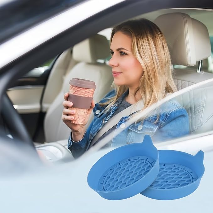 Zpana Bling Car Cup Holder Coaster, 2PCS Crystal Rhinestone Non Slip Waterproof Vehicle Insert Water Bottle Holder Pads, Shockproof Auto Interior Decorative Coasters, Universal Fit (Light Blue)