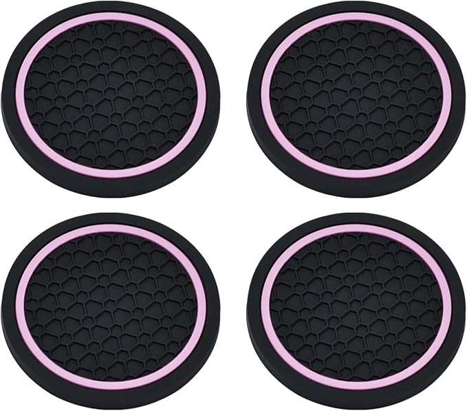 4PCS Car Cup Holder Coasters, 2.75 Inch Non-Slip Insert Water Bottle Holder Pads, Dustproof Automotive Interior Accessories Mat, Universal for Vehicles, Trucks, RVs and More (Pink)