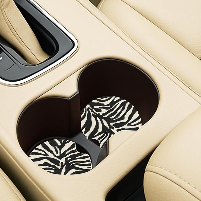 Ceramic Car Coasters – Absorbent Car Cup Holder Coaster Set for Women, Cute Aesthetic Car Accessories for Girls, 2 Pack (Coconut Milk)