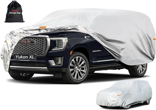 Kayme 6 Layers SUV Car Cover Custom Fit for GMC Yukon XL (2000-2025) Waterproof All Weather for Automobiles, Outdoor Full Cover Rain Sun UV Protection.Silver