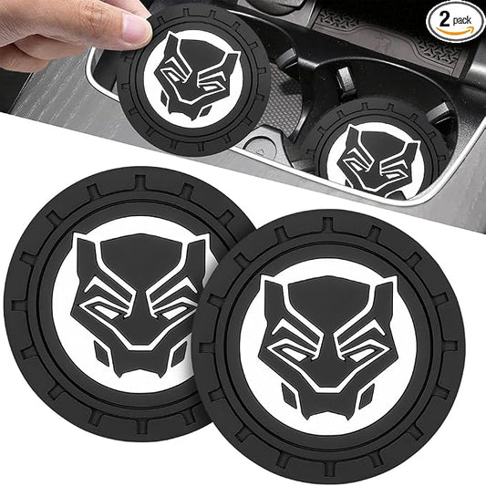 2Pcs Car Cup Holder Coasters for Black Panther Marvel Fans, Silicone Non-Slip Drink Mats, Cup Mats for Car Interior Accessories, Universal Anti-Spill Coaster Insert