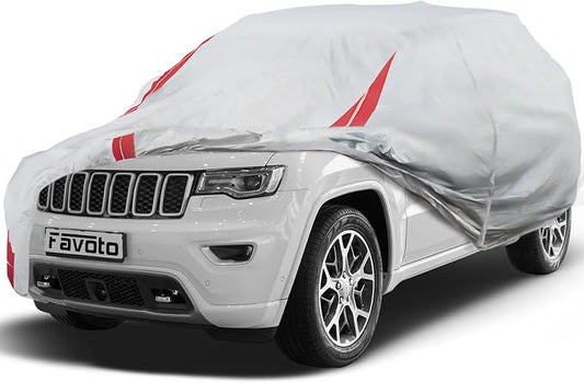 Favoto Car Cover Waterproof Custom Fit for Jeep Grand Cherokee (1999-2026) | Windproof Heavy Duty Car Cover for Automobiles Outdoor with Reflective Strips All Weather Snow Sun Dust UV Protection