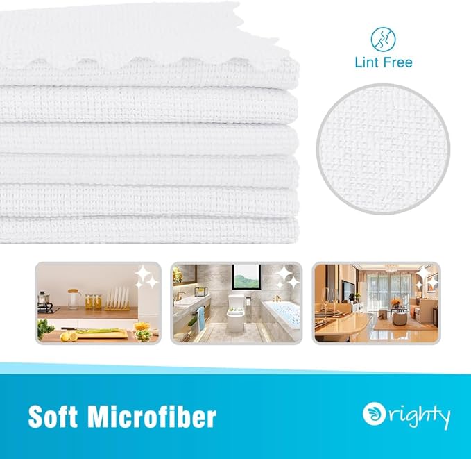 Orighty Microfiber Cleaning Cloth 5 Pack, White Cleaning Rags 12x11 inch | Microfiber Towels for Cars, Highly Absorbent Household Cleaning Supplies, Reusable Lint Free Cloths for House, Kitchen