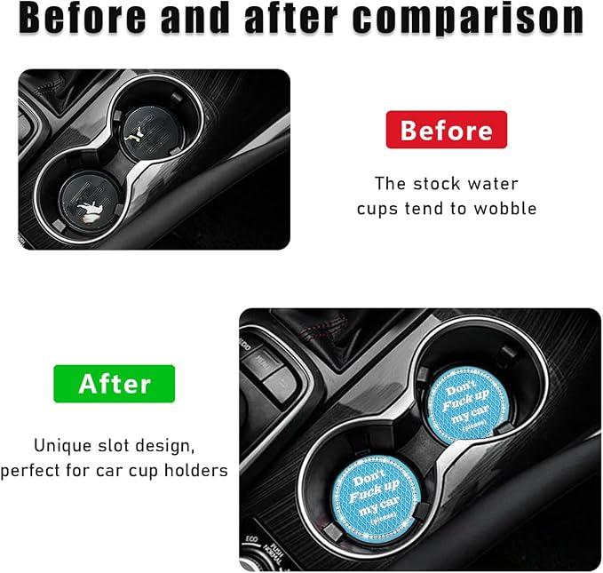 2 PCS Bling Car Cup Coaster, 2.75 Inch Anti-Slip Cup Holder Insert Coasters, Crystal Rhinestone Auto Drink Car Cup Mat for Women Girls, Universal Interior Car Accessories (Light Blue)