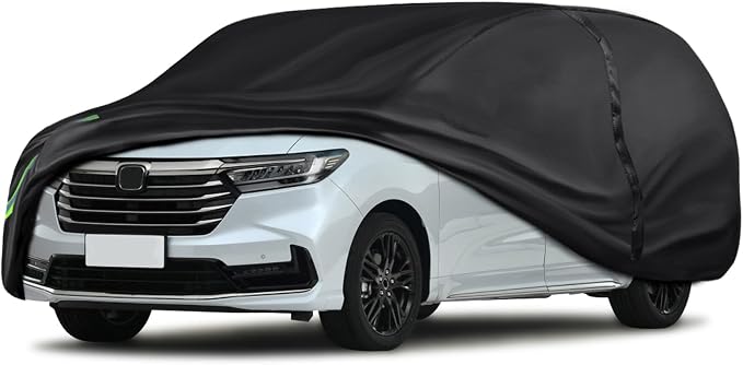 16-Layer 600D Heavy Duty All Weather Car Cover, Waterproof UV Snow Dust Scratch Resistant Universal Full Cover for MPV 199"-210"/ 16.5-17.5 ft Outdoor Indoor Black