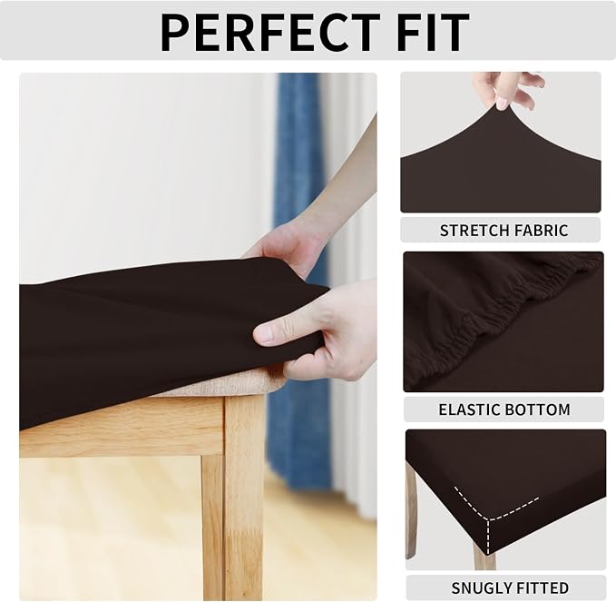 Easy-Going 100% Waterproof Seat Covers for Dining Room Chairs Set of 4, Stretch Chair Seat Slipcovers Protector Removable and Washable Kitchen Dining Chair Covers, Chocolate