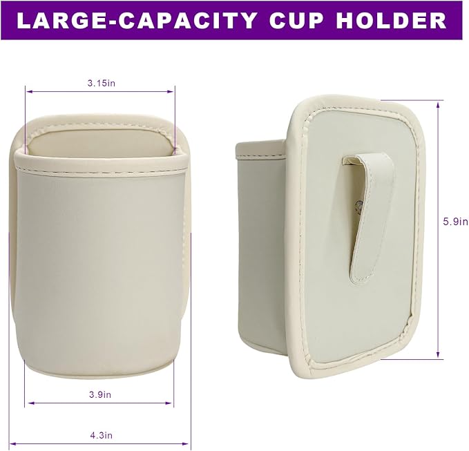 Large Car Door Cup Holders, Clip On Beverage Drink Holder Vehicle Door Storage Organizer, Scratch-Resistant Leather Water Bottle Hanging Holder for SUV Sedan Truck (White)