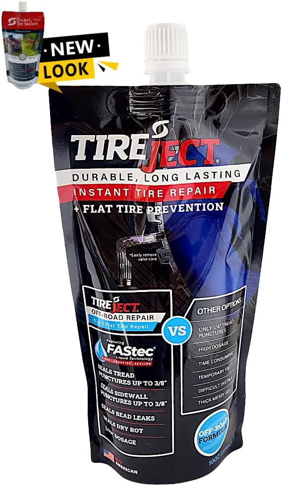 TireJect Off-Road Tubeless Tire Sealant Kit: Fix a Flat Tire & Prevent Flat Tires, Seal Punctures Leaks Dry Rot Thorns Nails Screws, tire Repair Slime, Puncture tire Sealer (40oz, 4-Tire Value Pack)