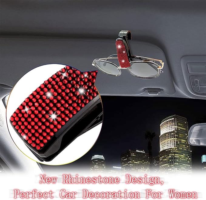 2PCS Bling Rhinestone Car Sun Visor Glasses Holders W/Anti-Scratch Sponge | Car Decoration for Women Girls,Ticket Card Clip Visor Organizer,Universal Rhinestone Auto Accessories