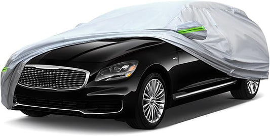 Full Car Cover Universal 6 Layers Outdoor Thicked All Weather Cover, Sunshield, Waterproof, Snow Proof, UV Proof, Scratch Proof, Bird Droppings, 6 Reflective Strips, Fits Sedans up 205"-216"