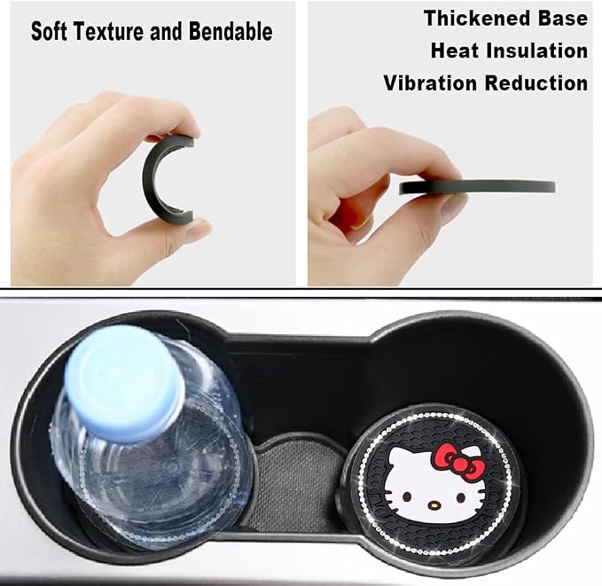 2PCS Cute Kitty Cup Holder Coasters, Black Silicone Anti-Slip Car Coasters,Cup Pads for Home Office,Universal 2.75 Inch