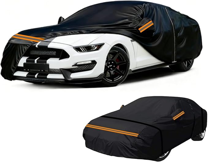 600D Heavy Duty Car Cover Custom Fit for Sedan Length 175-185 inches, Waterproof Outdoor Full Car Cover with Door Zipper, Windproof Snowproof Hail Protection, Black