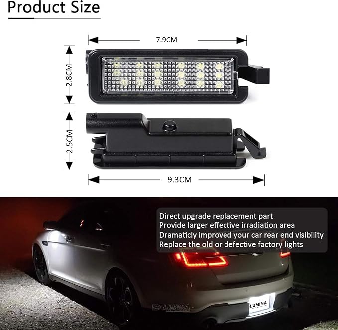 D-Lumina LED License Plate Light Tag Lamp Assembly Compatible with 2015-2023 Dodge Charger Challenger Chrysler 300 Pacifica and Compass, Powered by 18-SMD Xenon White LED 6500K 1-Pieces