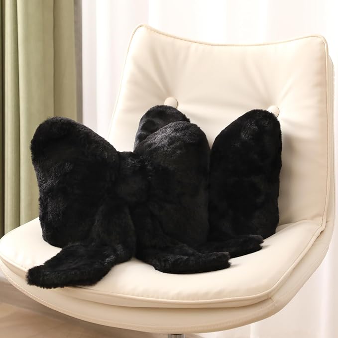 Macarrie 2 Pcs Black Car Neck Pillow Plush Butterfly Bow Car Headrest Pillow Comfortable Seat Neck Support Cute Head Rest Accessories for Driving Travel Driver Chair Girl Interior Decor(Solid)