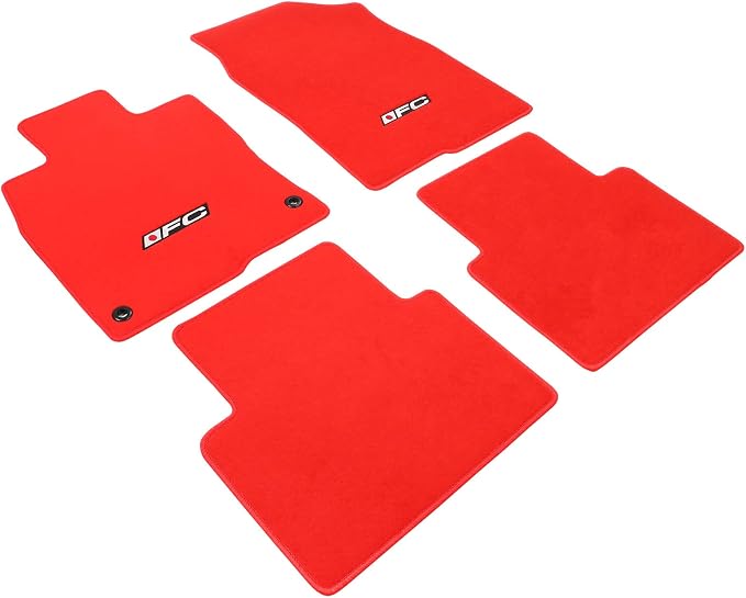 Fit 2016-2021 Honda Civic Floor Mats OEM Fitment Style Red with FC Logo | IKON MOTORSPORTS, Front & Rear Floor Mats Carpet With FC Logo 4PCS, 2017 2018 2019 2020