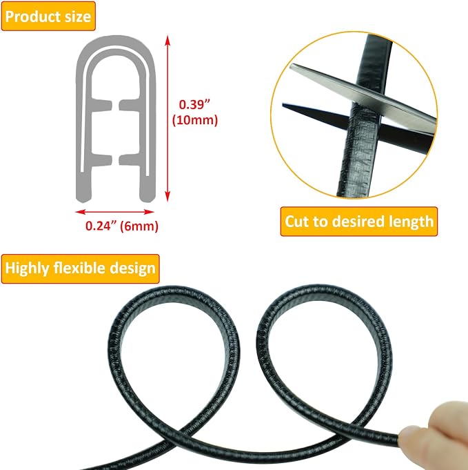 16.5FT(5M) Car Door Edge Guards U-Shaped Trim Edge Protector with Built-in Metal Clips, Scratch and Ding Protection for Cars and Trucks, Black