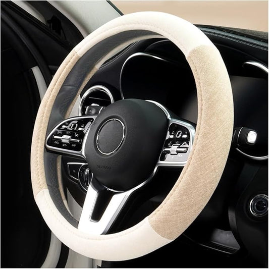 Zpana Car Steering Wheel Cover, 15" Linen Breathable Soft Anti-Slip Full Surround Vehicle Steering Wheel Protector, Automobile Interior Protection, Universal for Sedan Truck SUV (Beige)