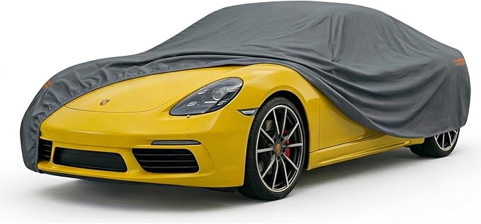 Coverlex Sports Car Cover Waterproof All Weather, 6 Layers Heavy Duty Material Universal Fit for Mazda RX-8, Porsche 718 Boxster/Cayman, 911 Carrera/Turbo, Chevrolet Chevy C4 C5 C6 C7