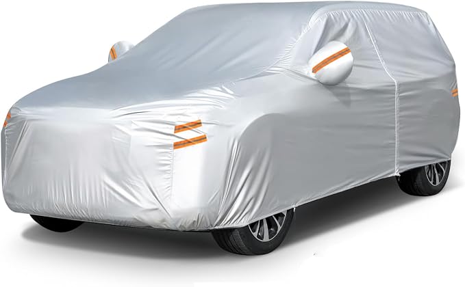 Tsumbay 190T Car Cover Waterproof All Weather, Outdoor Full Exterior Cover with Door Zipper & Storage Bag, Rain Hail Sun Protector Car Cover Fit for Coupe Car Unfitted Vehicle Covers 181"-190", Silver