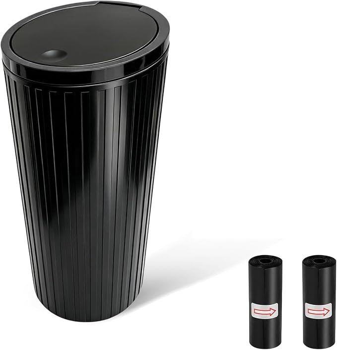 Car Trash Can with Lid, Leakproof Auto Cup Holder Garbage Can with Trash Bags, Waterproof Dustbin Container Waste Organizer for Vehicle Home Office, Car Accessories (Black)