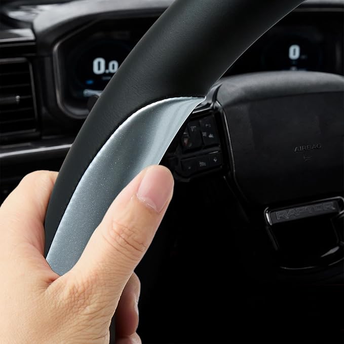 Yangday Leather Steering Wheel Cover for GMC Sierra 1500 2500 3500, 14.5-15 inches Car Steering Wheel Cover with Anti-Slip Massage Particle (Bright Silver)