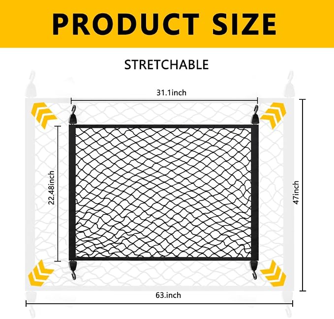 Universal Cargo Net for SUV,High Elastic 31"x22" to 63"x47" Trunk Net for SUV with Fastening Kits,Multi-Purpose Automotive Cargo Nets and Trunk Organizer for Car