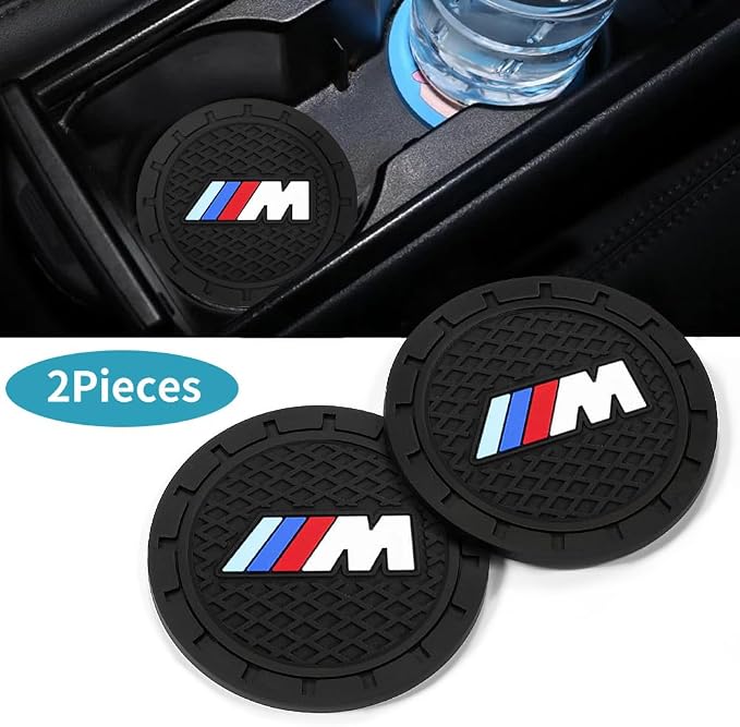 2PCS Car Cup Holder Coasters, Silicone Car Coasters with Logo for BMW M Series M3 M5 X1 X5 X6 Z4 3 5 7 Series, Non-Slip Vehicle Car Coasters Cup Mats for BMW-M Interior Accessories, 2Pcs 2.75''