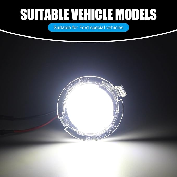 2 PCS Side Mirror Puddle Light, 6500K High Brightness Warning Welcome Light with PC Waterproof Lens, Canbus Decoding Plug and Play Bulb, Compatible with Ford F150 Explorer Edge (White)