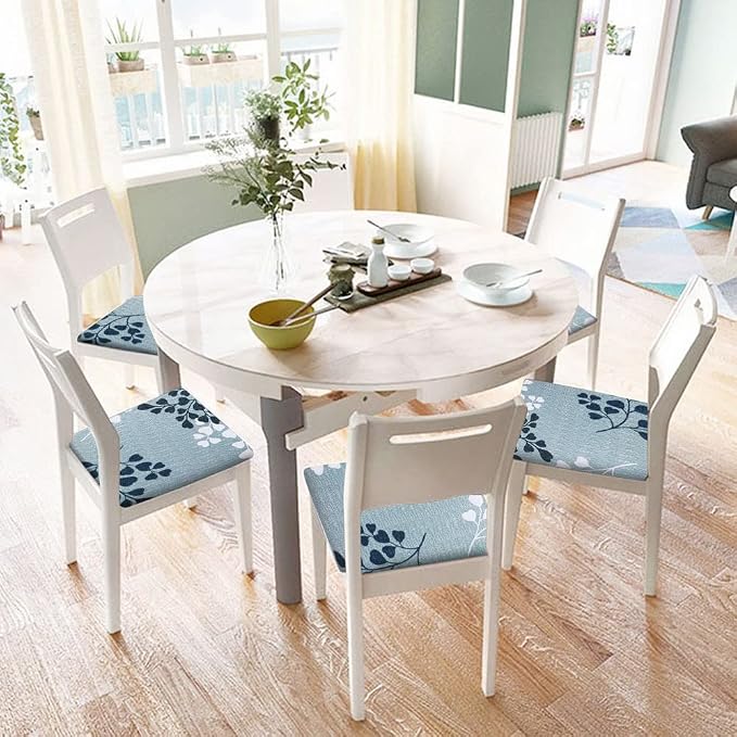 SearchI Seat Covers for Dining Room Chairs Stretch Printed Chair Seat Covers Set of 6, Removable Washable Upholstered Chair Seat Protector Cushion Slipcovers for Kitchen, Office(Leaves Pattern)