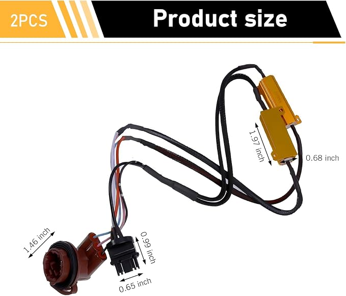 2 PCS Car 3157 Brake Light Resistor Decoders, 50W Anti-flicker Load LED Resistor Kit, Brake Bulb Error Fix Decoder, Plug and Play Harness Adapter for T20 3157 3157A 4157 Bulb (Multicolored)