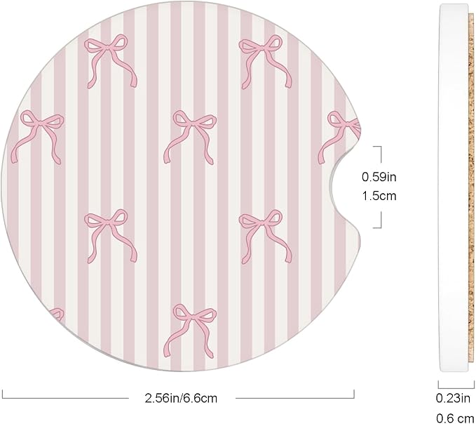 Ceramic Car Coasters – Absorbent Car Cup Holder Coaster Set for Women, Cute Aesthetic Car Accessories for Girls, 2 Pack (Rose Pink)