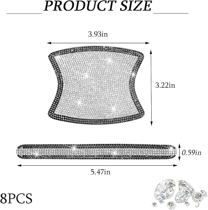 8PCS Bling Car Door Handle Protector, Crystal Rhinestone Anti-Scratch Vehicle Door Handle Bowl Stickers, Glitter Automotive Exterior Decal Accessories, Universal for Vehicles (Black/White)