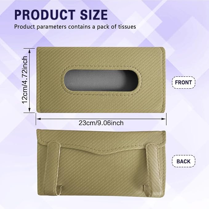 Car Visor Tissue Holder, Tissue Box Holder for Car, Leather Auto Sun Visor Napkin Case Mask Dispenser, Automotive Accessories Rectangular Hanging Auto Napkin Box Fit for Most Vehicles (Beige)