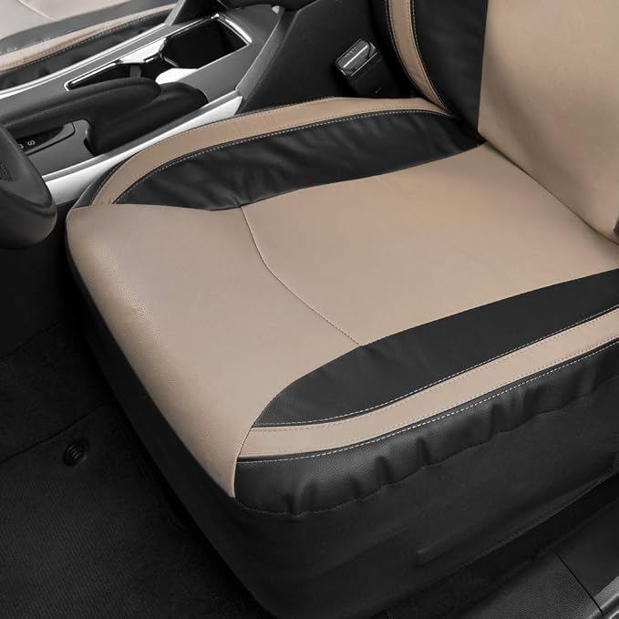 Motor Trend Beige Faux Leather Car Covers for Front Seats – Premium Automotive Bucket Seat Covers, Made for Vehicles with Removable Headrests, Interior Covers for Truck Van SUV