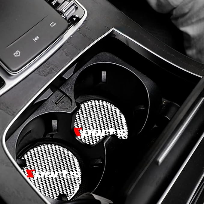 BESULEN Car Cup Holder Coaster, 4 PCS Carbon Fiber Non-Slip Embedded Coasters, Universal 2.75 Inch Cup Holder Insert Coaster Pad, Sports Racing Durable Drink Mat, Car Interior Accessories