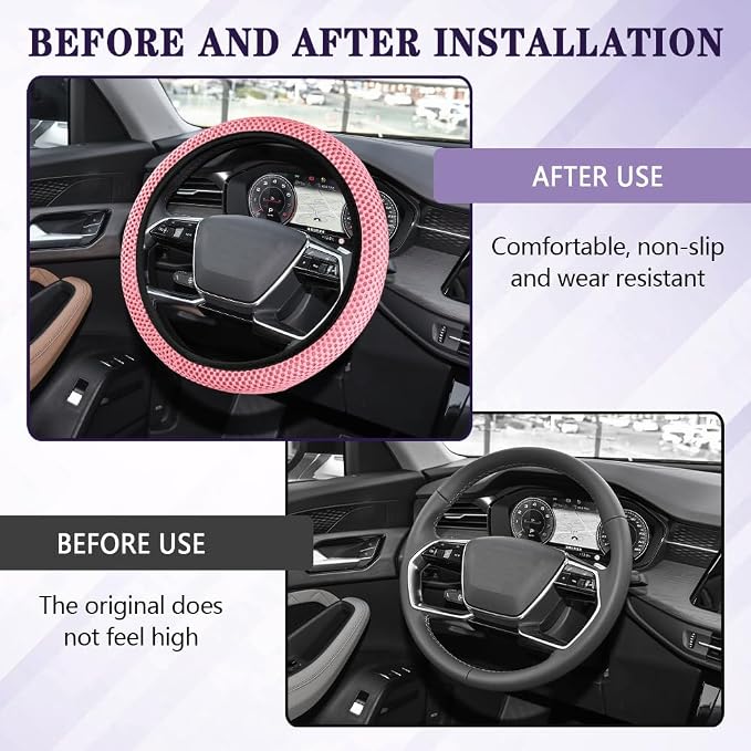 Elastic Stretch Steering Wheel Cover, Steering Wheel Cover, 15" Breathable Auto Steering Wheel Protector, Universal Car Accessories Comfortable Non-Slip Vehicle Steering Wheel Covers for Women Men