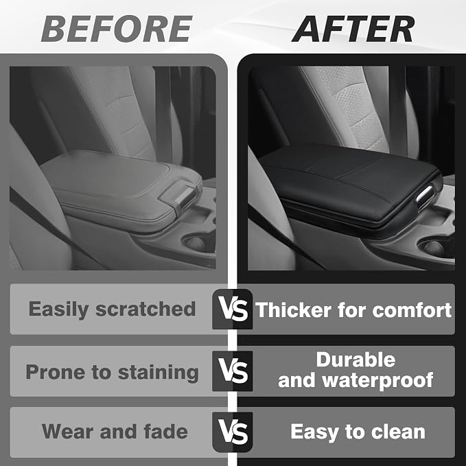 Muslogy Center Console Armrest Cover Fit for Dodge Ram1500 2013-2018 & Ram2500/3500 2013-2026 Accessories, Comfort Armrest Pad Console Lid Cushion Vegan Leather 1-Inch Extra Thick(Jump Seat ONLY)