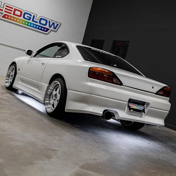 LEDGlow 4pc White Slimline LED Car Flexible Underglow Lighting Kit | Neon Accent Lights Include Flex Underbody Tubes, Solid Color Illumination, 4 Modes, Control Box & Remote