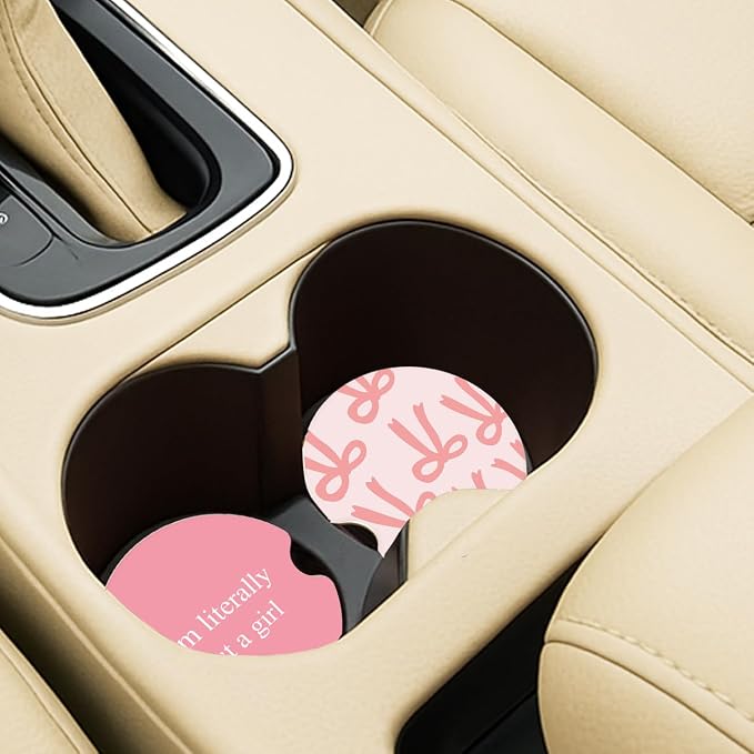 Ceramic Car Coasters – Absorbent Car Cup Holder Coaster Set for Women, Cute Aesthetic Car Accessories for Girls, 2 Pack (Mauve)