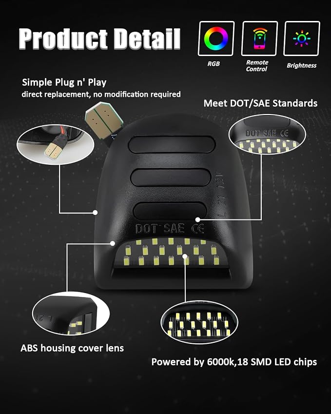 Bestview RGB LED License Plate Light Tag Lights Assembly Compatible with Chevy Silverado Suburban Tahoe GMC Sierra 1500 2500 3500 HD Escalade EXT, 16 Color Lighting