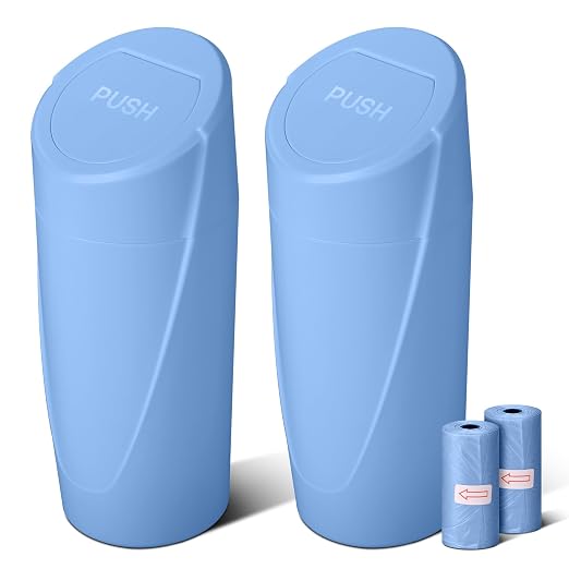 Car Trash Can Bin with Lid - 2 Packs Car Garbage Can Cup Holder - Blue Mini Leakproof Vehicle Garbage Bin with 40pcs Trash Bags-Automobile Organizers and Storage for Front Back Seat Accessories