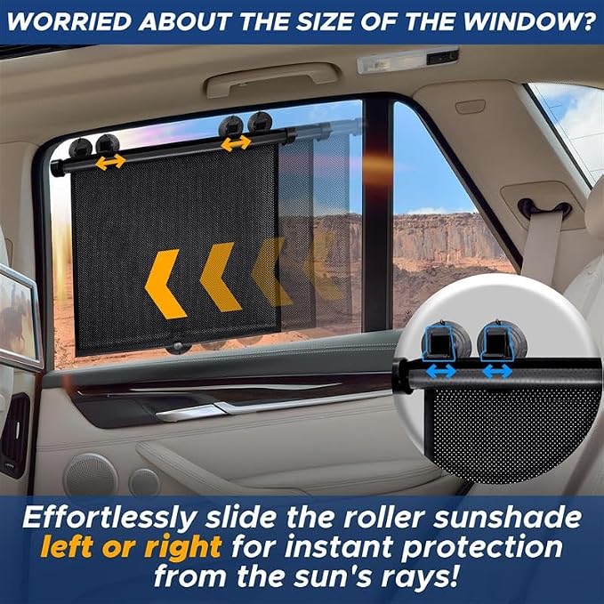 EcoNour Window Shades for Car Baby (2 Pack) | Retractable car Window Shade for Baby for Sun Protection for Kids, Passengers & Pets in The Back Seat | Car Window Covers for Trucks | (20”x22”)