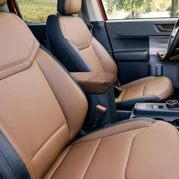Muslogy Center Console Armrest Cover Fit for Ford Maverick 2022-2026 Accessories, Comfort Armrest Pad Console Lid Cushion Vegan Leather Regular Thick (Dark Brown)